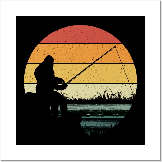 Bigfoot Fishing Retro Sasquatch Wall Art by Tesszero